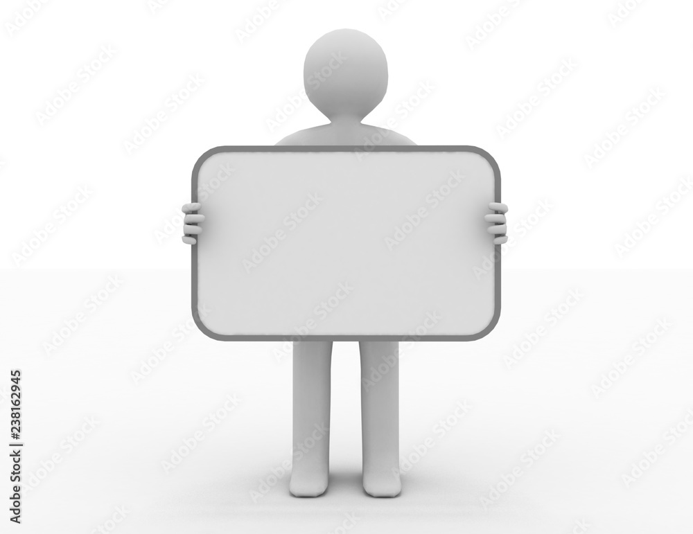 3d man holding a blank board 3d man holding a blank board