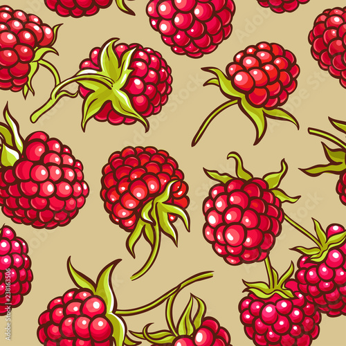 raspberry berries vector pattern