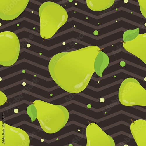 Cute seamless pattern with pear. Seamless pattern with pears and leaves. Vector background with pears