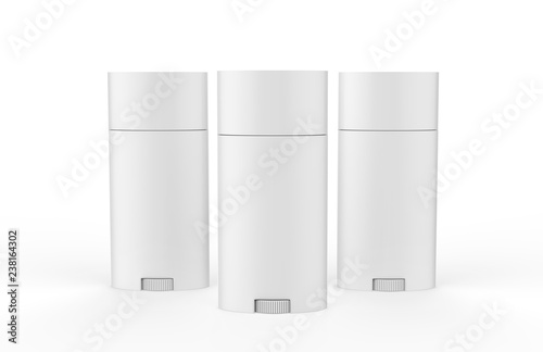 Photography White blank roll on deodorant and lip balm tube, mock up template on isolated wh
