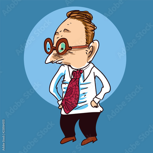 manager stand up alone and looking somethind, cartoon style vector illustration. background circle and color are in separate layer for easy edit.