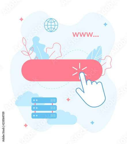 Publish your website on the Internet. Choose domain and hosting. Website builder concept. Web development. Flat vector illustration.