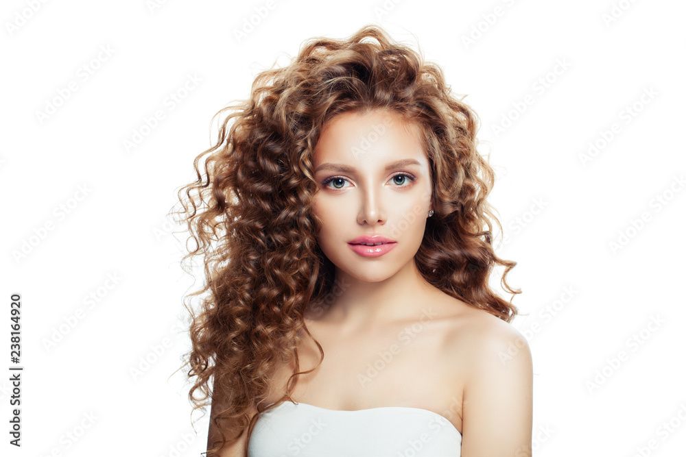Fototapeta premium Isolated woman with healthy skin and perfect wavy hair