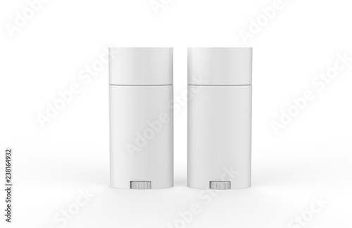 White blank roll on deodorant and lip balm tube, mock up template on isolated white background, 3d illustration