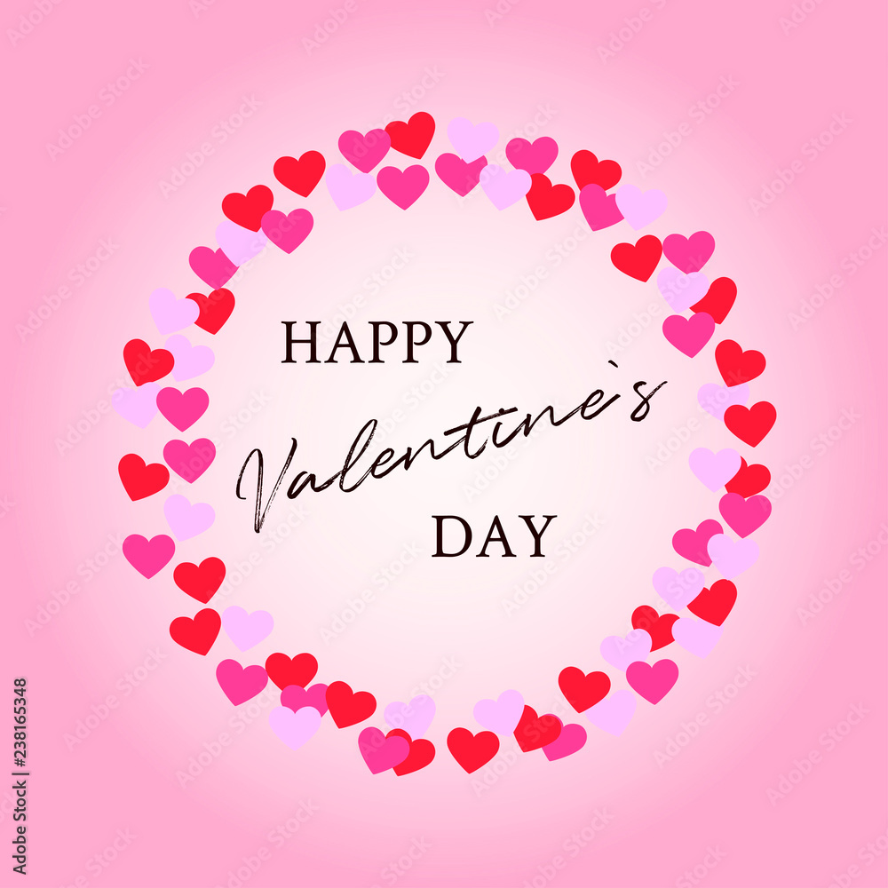Valentines`s day greeting card with hearts and lettering. Suitable for template. Vector illustration.