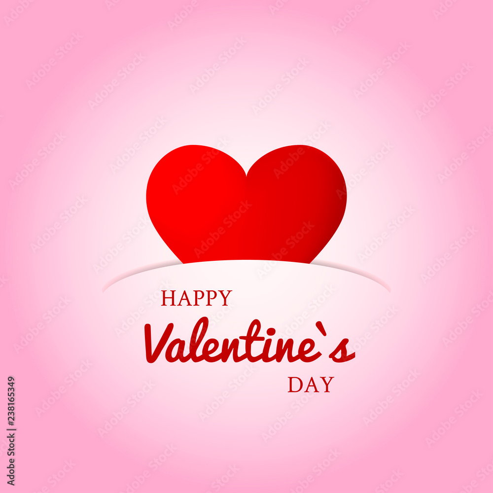 Valentines`s day greeting card with red heart. Suitable for template. Vector illustration.
