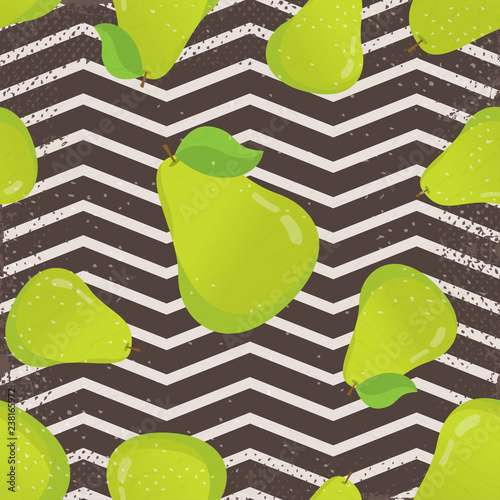 Seamless pattern with pears and leaves. Pretty graphic pears seamless pattern. Cute seamless pattern with pear. Vector background with pears