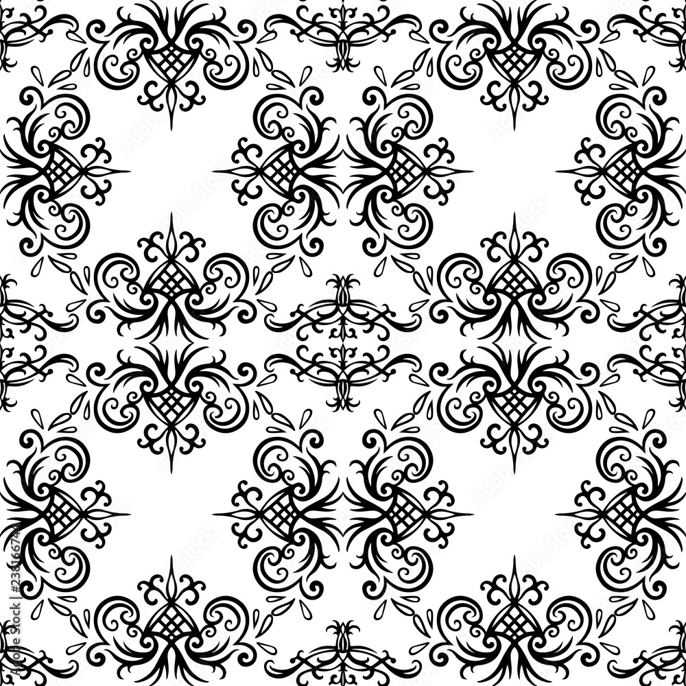 Seamless black and white vintage texture with tracery pattern. Vector pattern for fabrics, wallpapers, backgrounds and your creativity