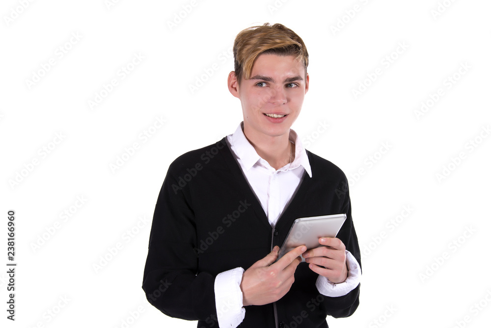 Young attractive student. White background. Young attractive student. White background.