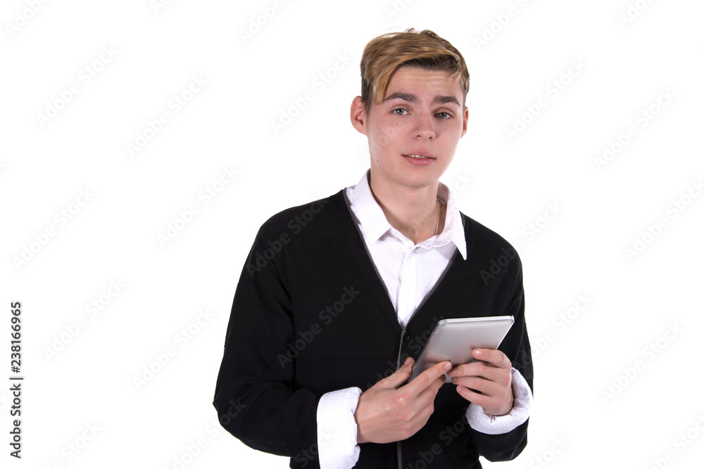 Young attractive student. White background. Young attractive student. White background.