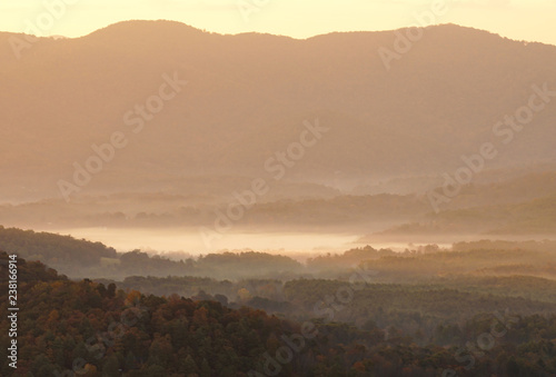 morning with mist in the valleys in the Appalachians of North Carolina in late fall