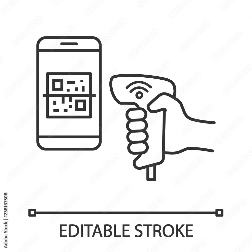 Payment QR with code scanner scanning phone screen linear icon Payment QR with code scanner scanning phone screen linear icon