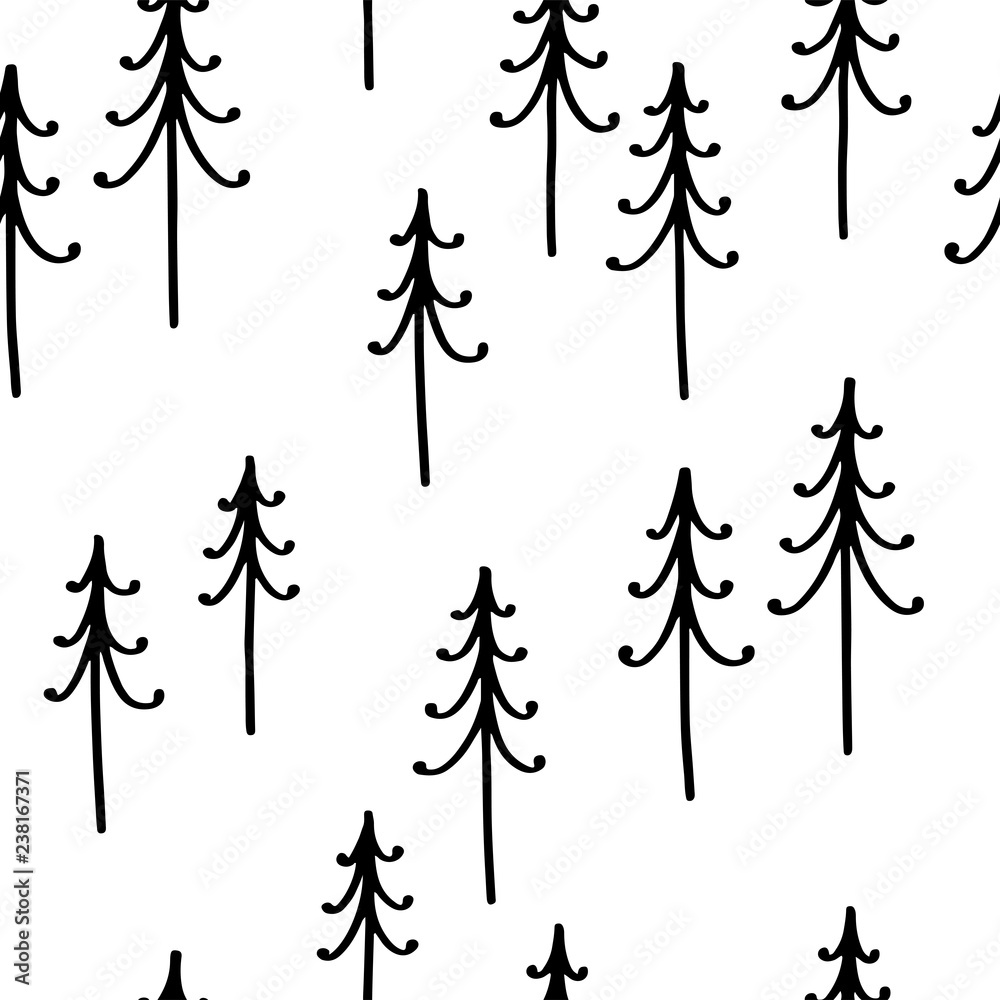 Obraz premium Christmas hand drawn seamless vector pattern with spruce trees
