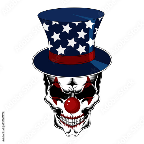 Skull clown in a blue hat with stars.