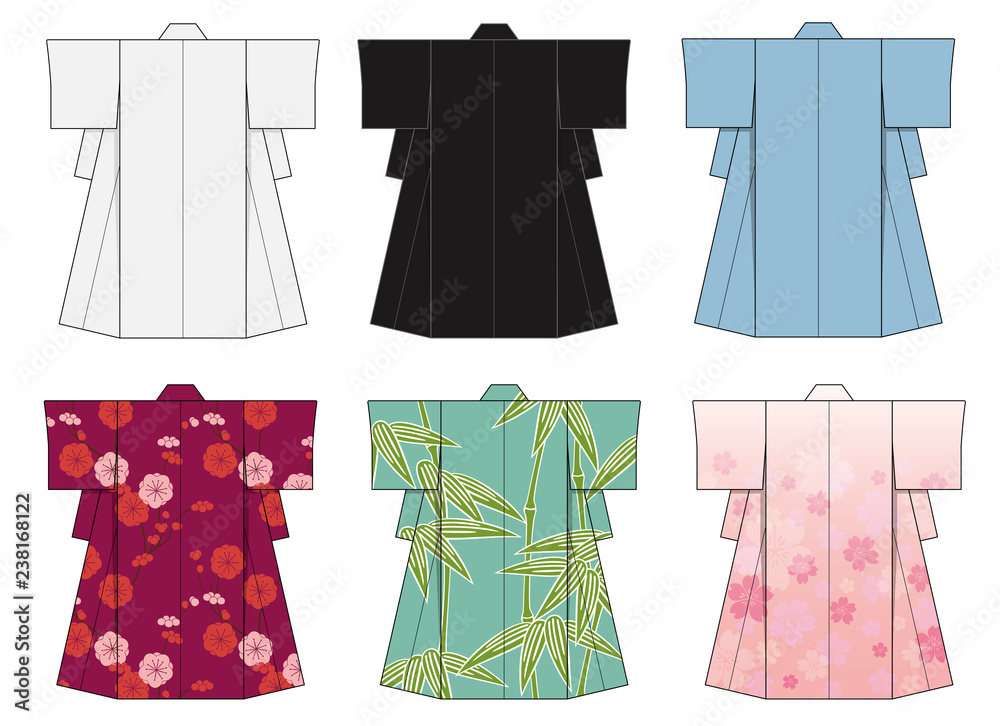 Japanese kimono template illustration set Stock Vector | Adobe Stock