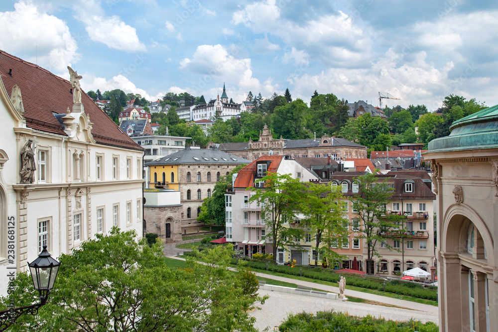 Statues and Baden-Baden panoramic cityscape, Baden-Wurttemberg  Germany