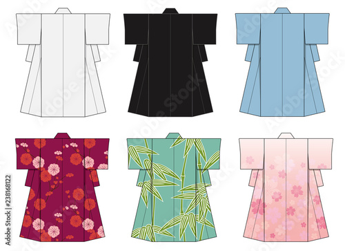 Tela Japanese kimono template illustration set