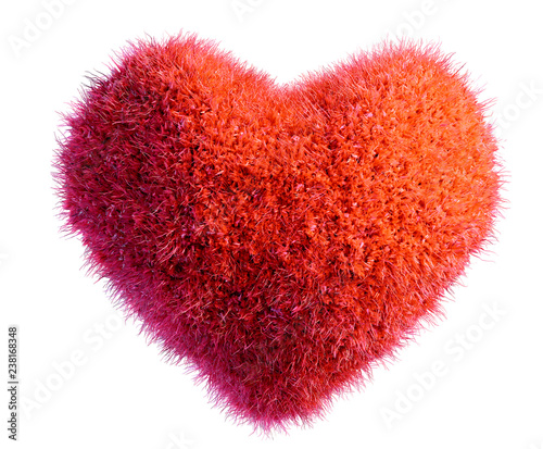 red fur heart isolated 3D illustration