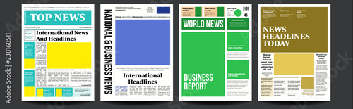 Newspaper Cover Set Vector. Abstract News Template. Blank Page Spaces For Images. Breaking. Realistic Pages Template. Page Layout. Columns And Photos. Illustration
