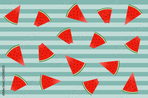 watermelons pattern on green background with stripes. wrapping paper and website wallpapers.