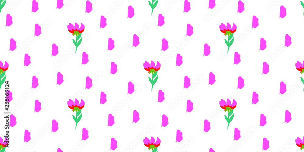 Seamless Flowers Pattern with Flowers and Brush Strokes .Illustration for Surface , Invitation , Notebook, Banner , Wrap Paper ,Textiles, Cover, Magazine ,Postcard ,Fashion,Wedding ,Birthday