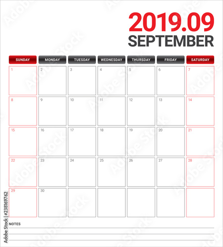 September 2019 desk calendar vector illustration