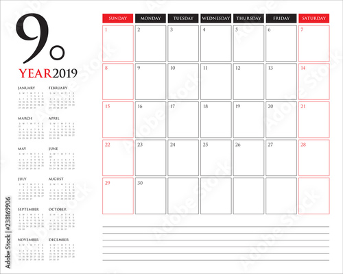 September 2019 desk calendar vector illustration