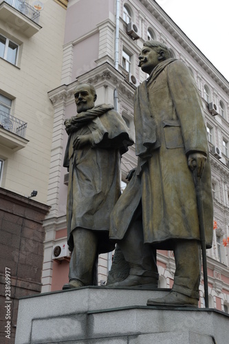Monument to Stanislavsky and Nemirovich-Danchenko on Kamergersky lane in the center of Moscow photo