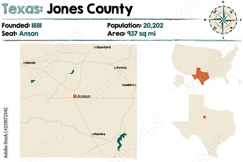 Detailed map of Jones County in Texas  USA