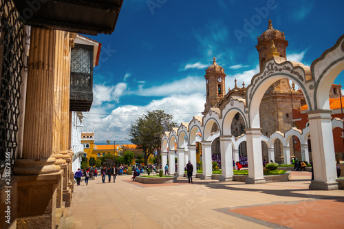 Center of the city of Potosi at sunny day, Bolivia photo