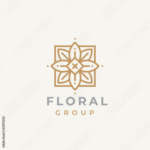 Simple and graceful floral logotype design template, Elegant line art logo design, vector illustration