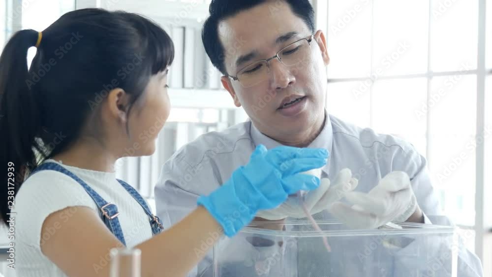 Little girl holding rat in hand and talking with scientist. Scientist researching for rat at lab. People with science and education concept.
Little girl holding rat in hand and talking with scientist. Scientist researching for rat at lab. People with science and education concept.