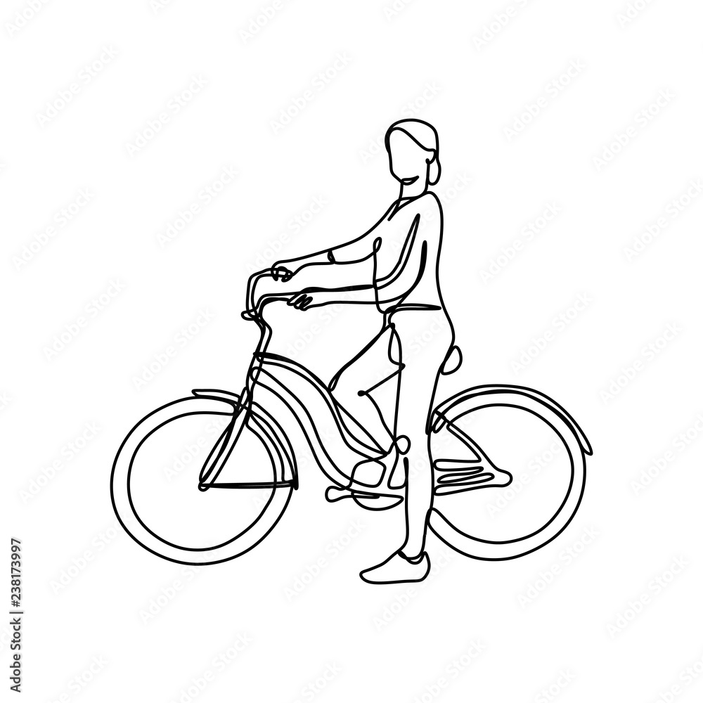 Girl Riding A Bike One Continuous Line Drawing Vector Illustration Stock Vector Adobe Stock