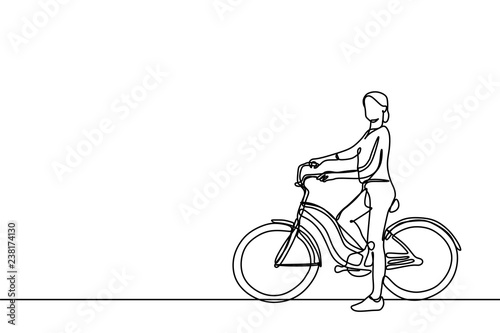 girl riding bike one continuous line art drawing