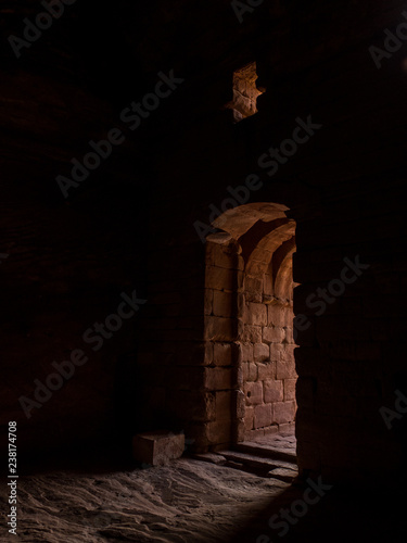 Door Inside of a temple cave in Petra Jordan 