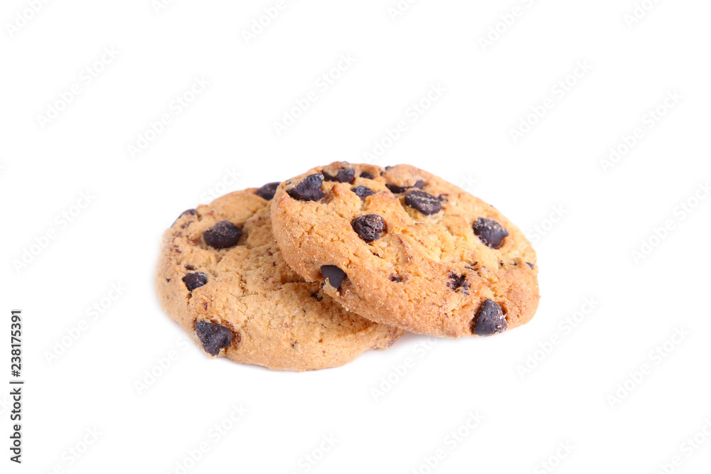 Delicious chocolate chip cookies on white background Delicious chocolate chip cookies on white background