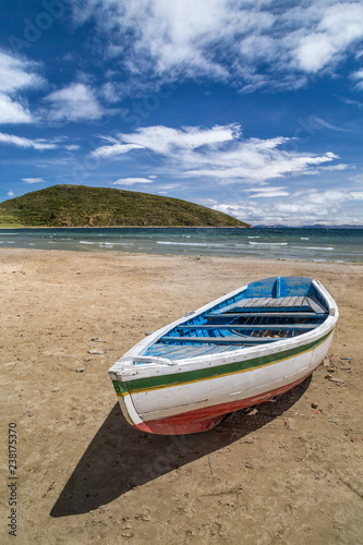 Boat on a beach. Isla del Sol, Bolivia