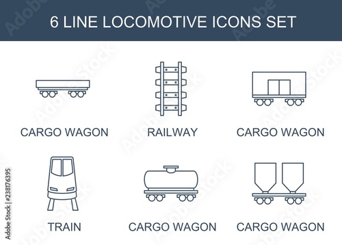 locomotive icons. Trendy 6 locomotive icons. Contain icons such as cargo wagon, railway, train. locomotive icon for web and mobile.