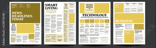 Newspaper Vector. With Text And Images. Daily Opening News Text Articles. Press Layout. Illustration