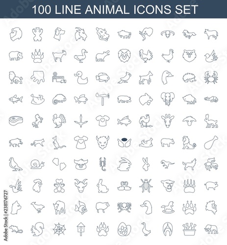 animal icons. Trendy 100 animal icons. Contain icons such as elephant, chicken leg, fish, goose, easter egg, animal paw, nesting house, spider web. animal icon for web and mobile.