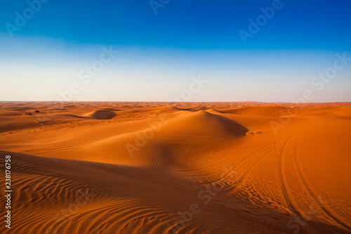 desert sand and dunes with clear blue sky. Asia
