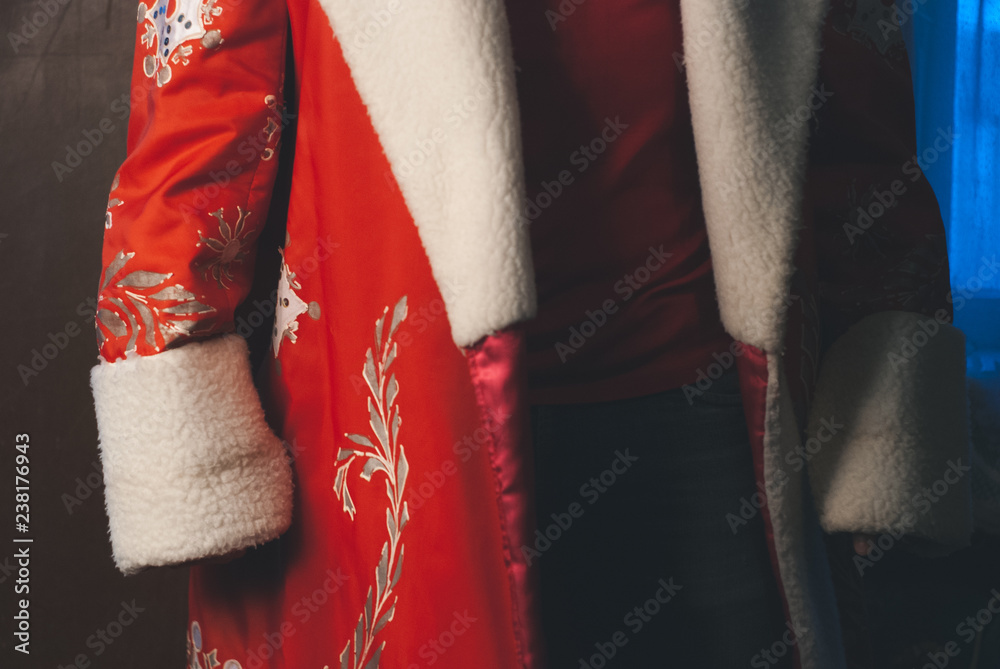 man in Santa Claus clothes, young Santa Claus no face. man in Santa Claus clothes, young Santa Claus no face.