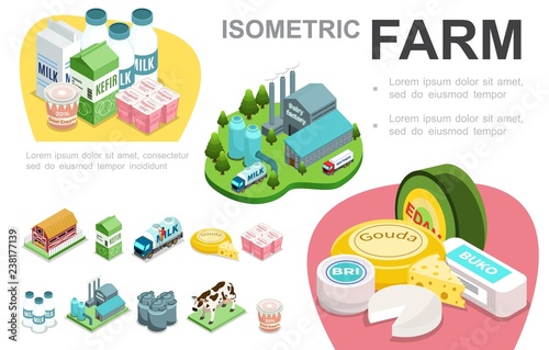 Isometric Dairy Industry Infographic Concept