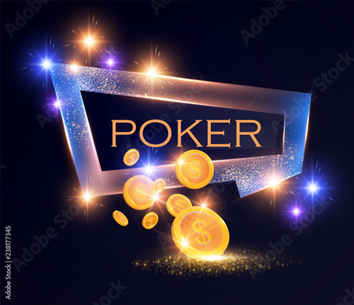 Poker Banner. Gambling Game Shining Design with Gold Flying Coins.