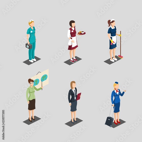 Isometric Profession Female Characters Set