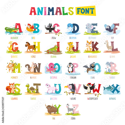 Fototapeta Naklejka Na Ścianę i Meble -  Vector Illustration Of Cartoon Animals Font