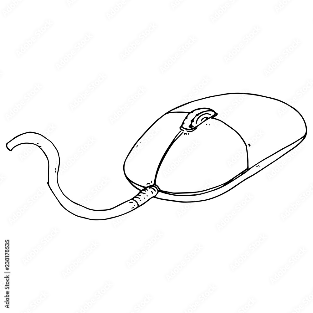 Hand drawn computer mouse with a scroll wheel. Mouse type manipulator. Vector illustration. Hand drawn computer mouse with a scroll wheel. Mouse type manipulator. Vector illustration.