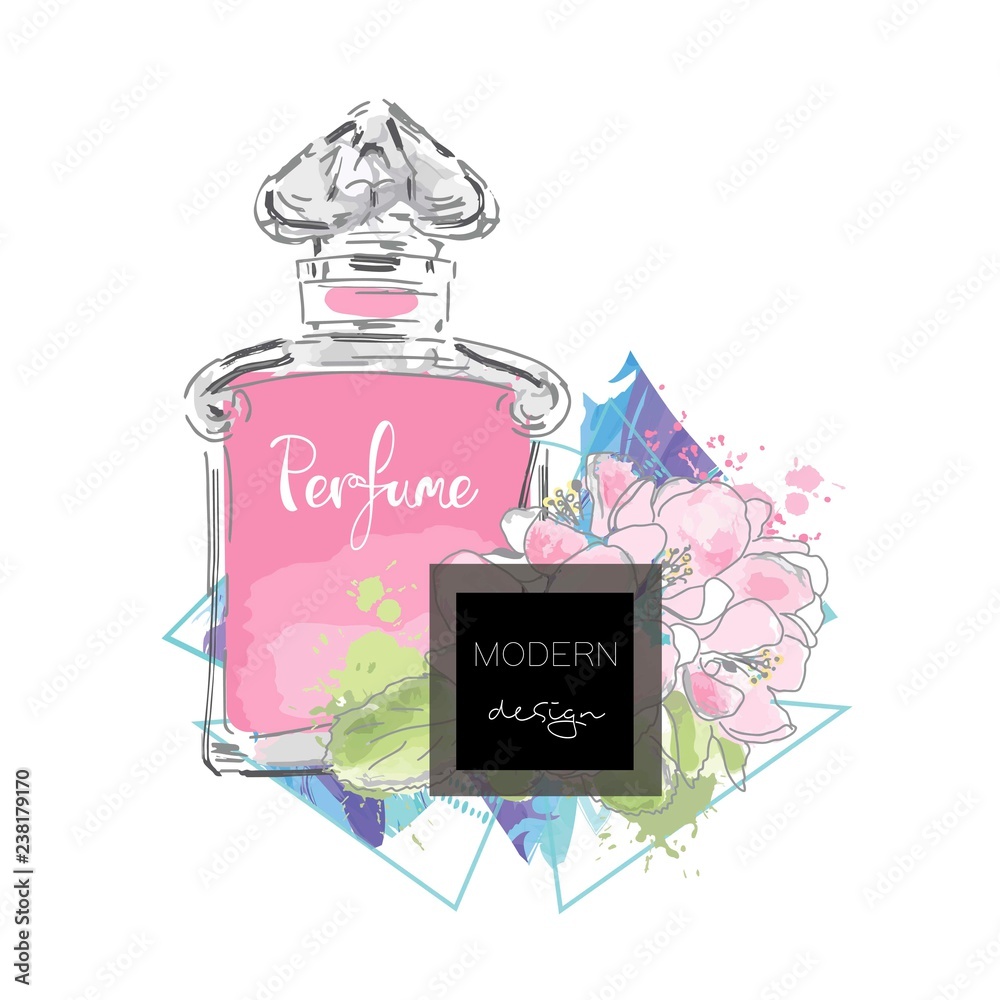 Beautiful perfume bottle. Vector illustration. Stock Vector