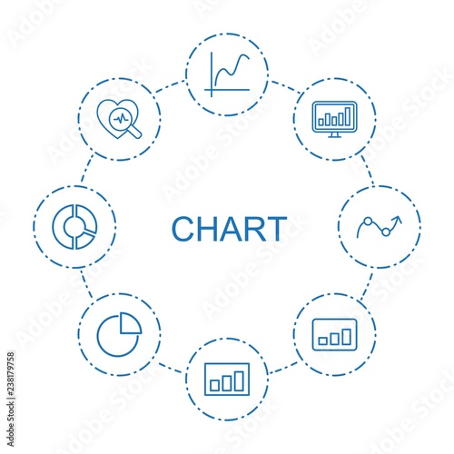 8 chart icons. Trendy chart icons white background. Included outline icons such as graph, heartbeat search, pie chart. chart icon for web and mobile.