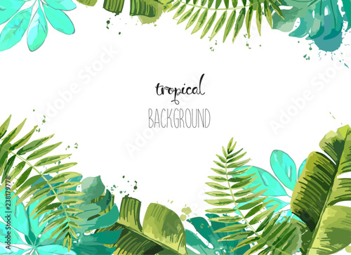 Background with Tropical Leaves. Suitable for nature concept, vacation, and summer holiday. Vector Illustration.